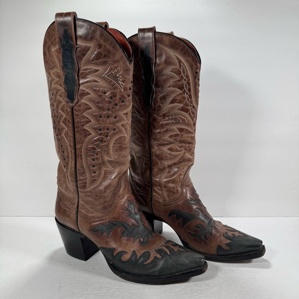 Dan Post Western Brown and Black Heeled Boots